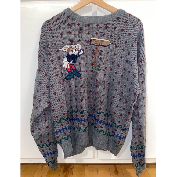 fine line Sweaters - Vintage embroidered handmade bunny sweater wool brand fine line color grey